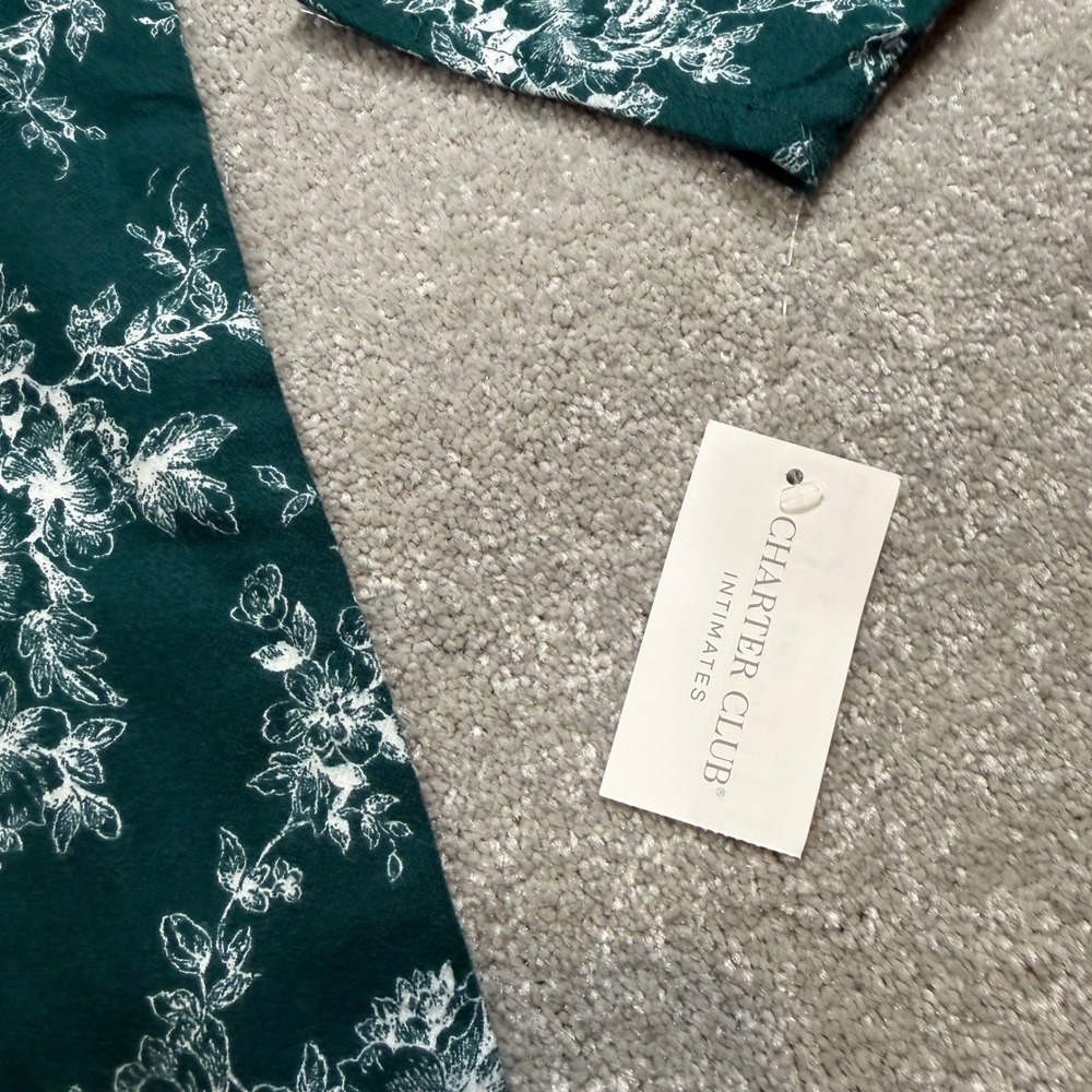 Charter Club Intimates Nightshirt Flannel Green Floral Cotton Button Front NWT L - Picture 8 of 16